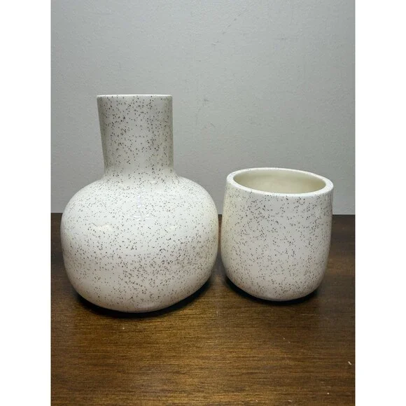 Vintage Bedside Tumble Up Water Decanter Floral Cream With Brown Speckled - Picture 4 of 7